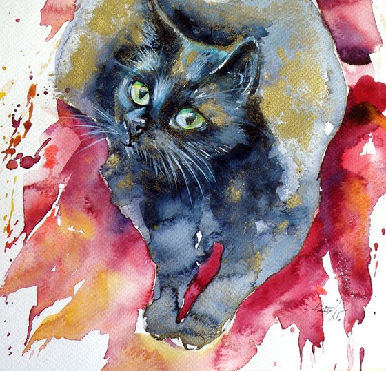 Black cat in gold IV