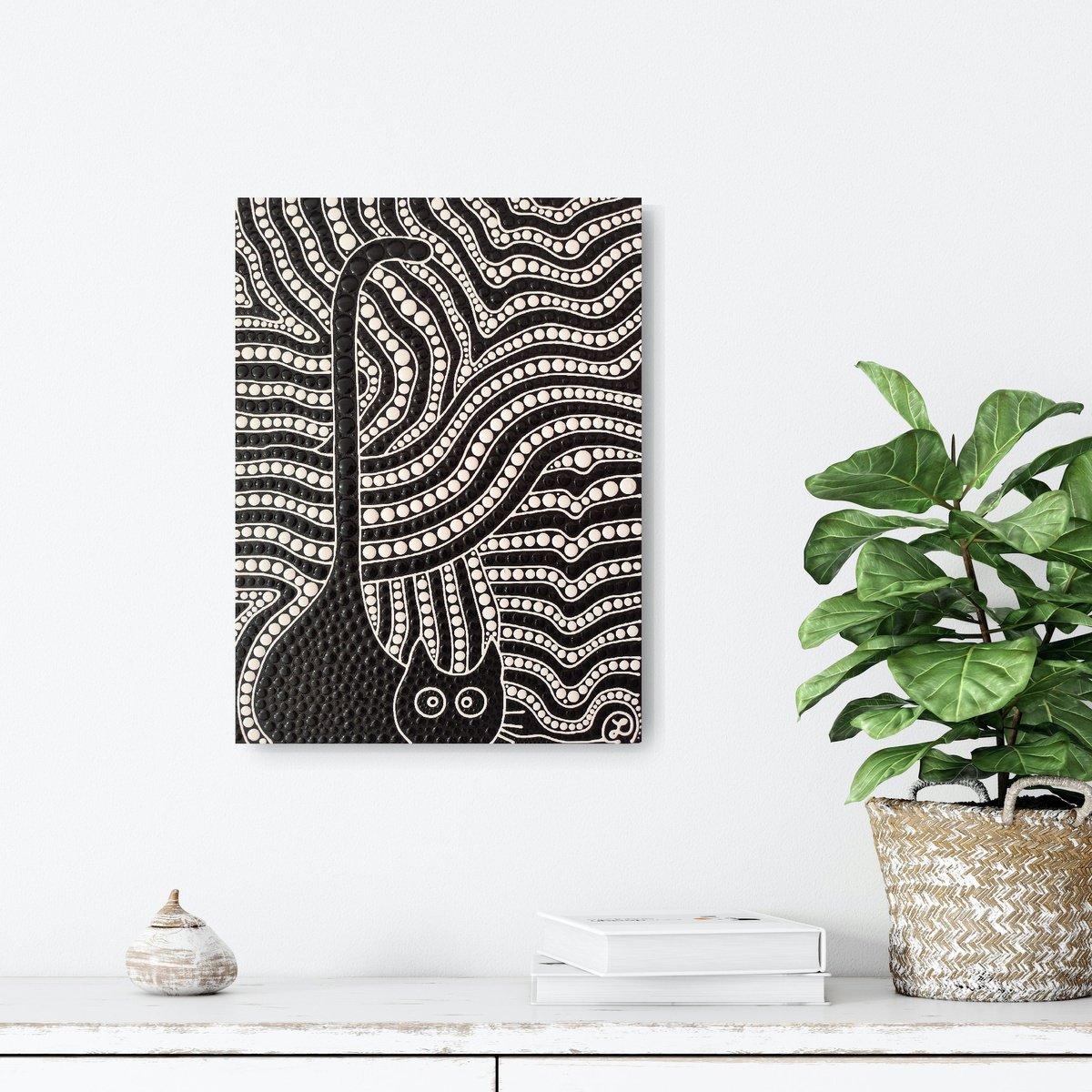 Geometric Animal Acrylic Painting By Oxana Lazari, 12 X 16", Black Cat, Original Artwork