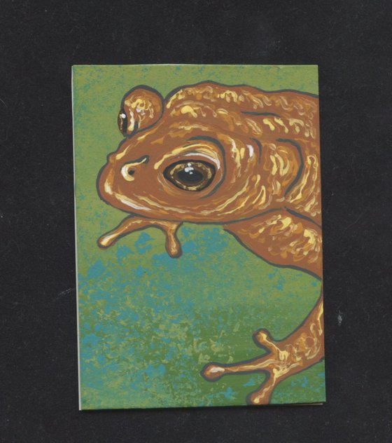 ACEO ATC Original Miniature Painting Gold Poison Dart Frog Wildlife Art-Carla Smale