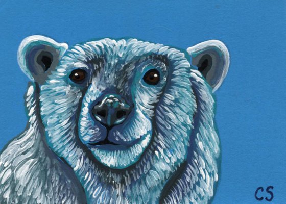 ACEO ATC Original Painting Polar Bear Wildlife Art-Carla Smale