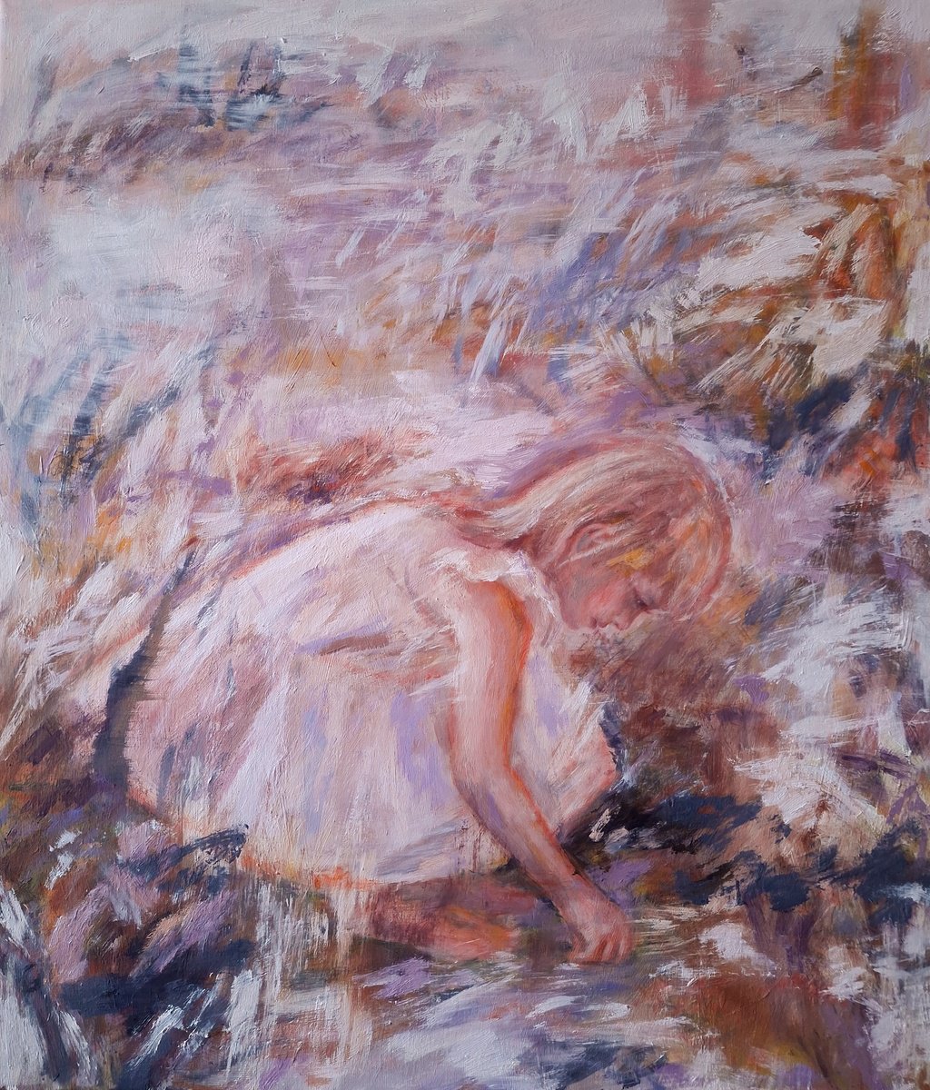 Expressive Portrait Oil Painting By Zuzana Petrakova, 24 X 28", Sunset Wanderer, Original Artwork