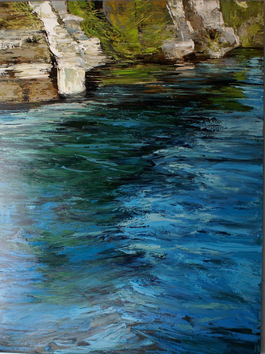 Impressionistic Landscape Oil Painting By Elena Mashajeva-Agraphiotis, 50 X 66, River, Original Artwork