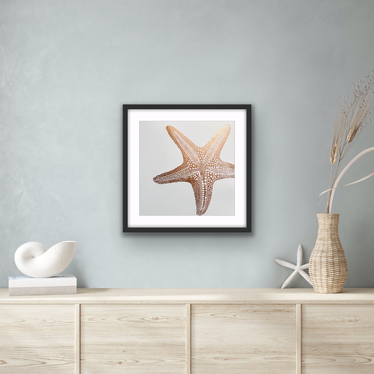 Copper Starfish Linocut by Amy Cundall