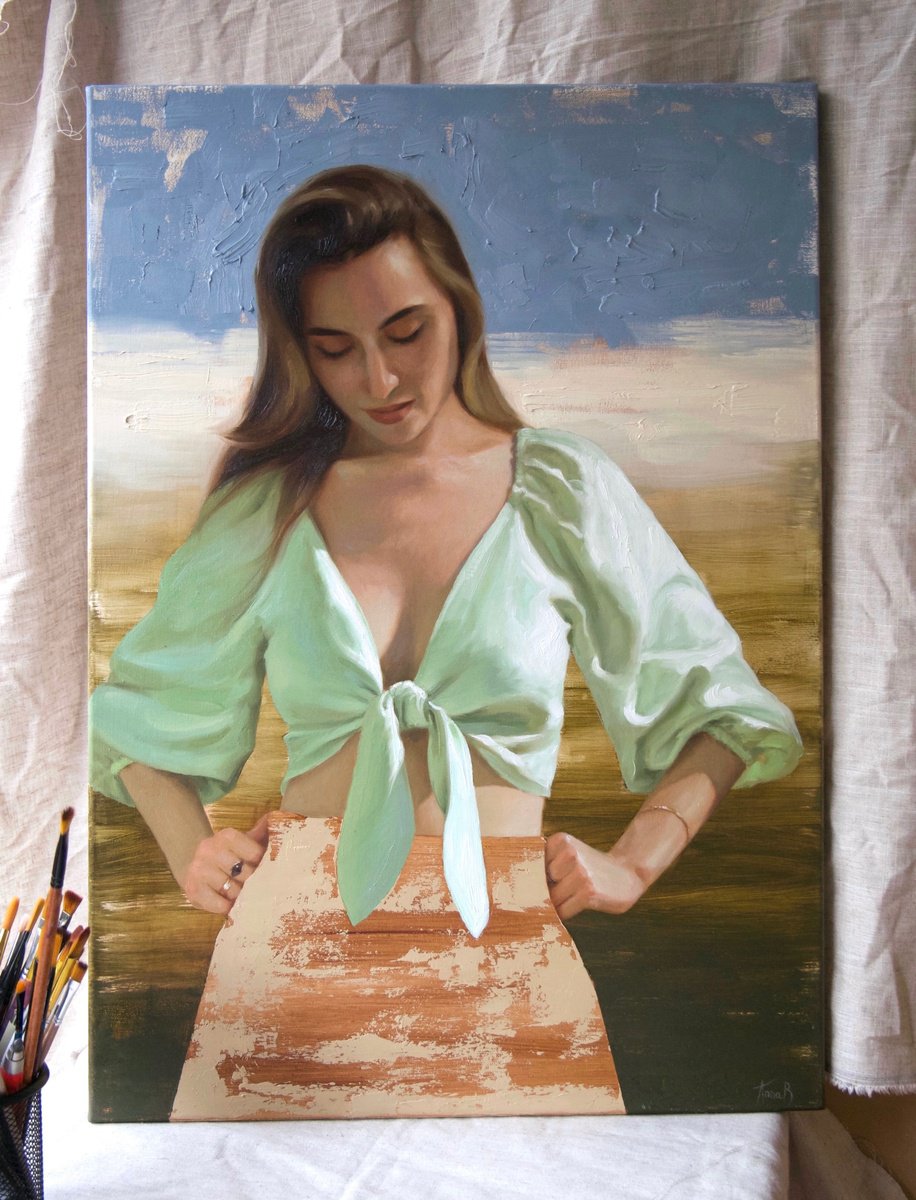 Photorealistic Portrait Oil Painting By Anna Bernadskaya, 20 X 28, Self Portrait Iv, Original Artwork