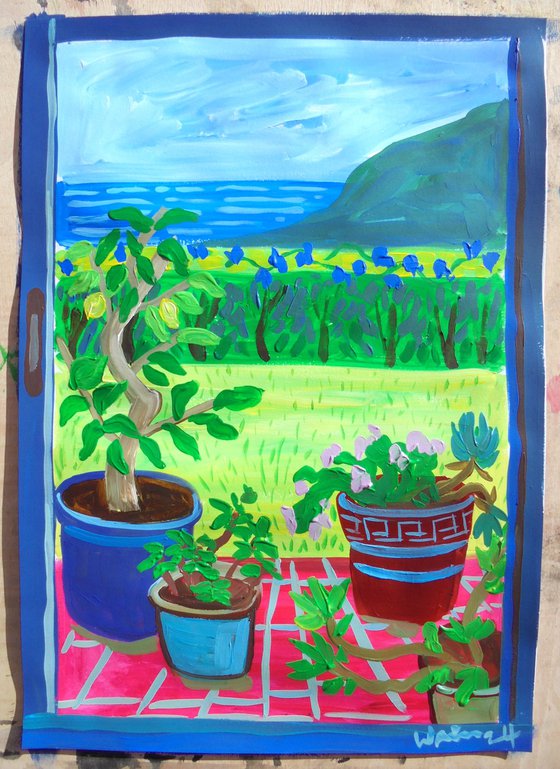 Patio view through a window