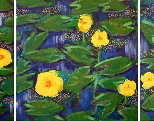 Water Lily Yellow... Triptych  /  ORIGINAL PAINTING by Salana Art / Svetlana Samovarova