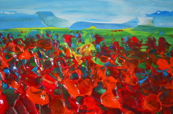 Field of Poppies  - Palette knife  Modern abstract landscape