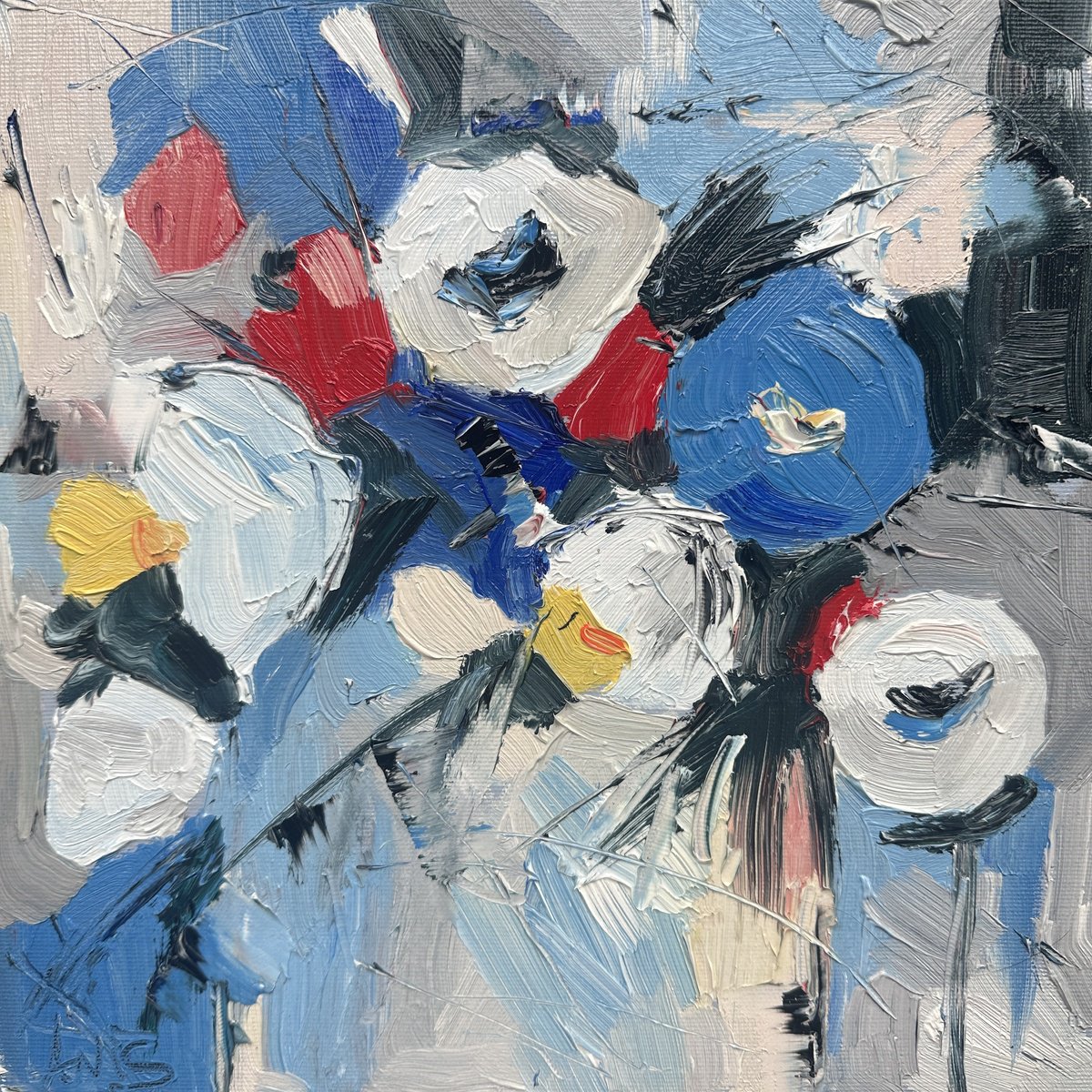 Abstract Oil Painting By Irina Anis, 12 X 12, Soft Blue Abstract, Original Artwork