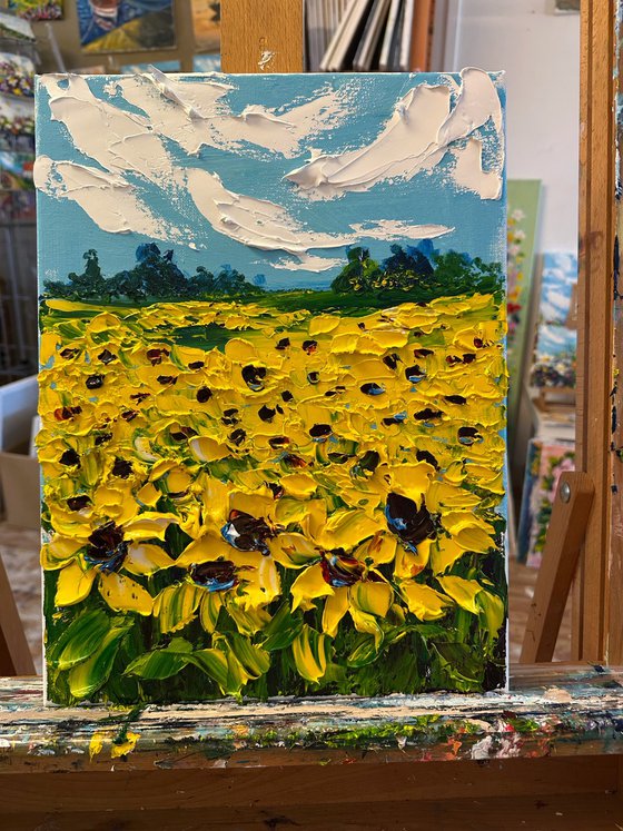 Sunflowers field impasto