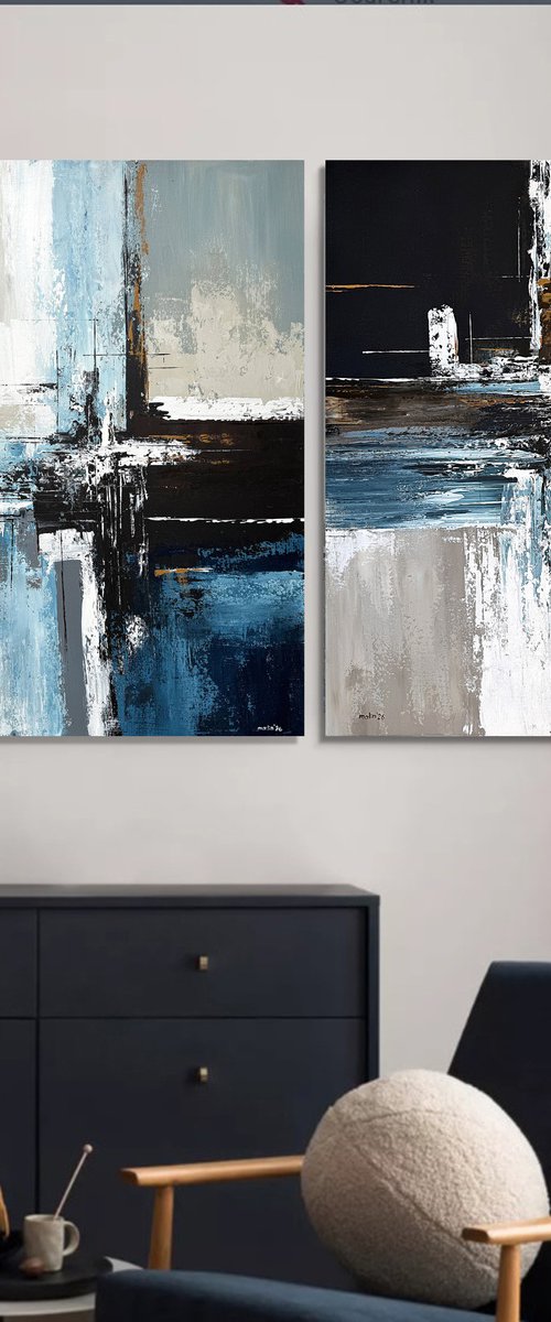 Reflections in Parallel. blue set diptych by Tatiana Malinovscaia