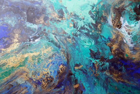 Αbstract painting art blue green gold metallic - Τide