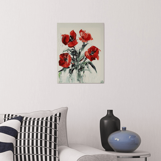 Red Poppy Textured Impasto