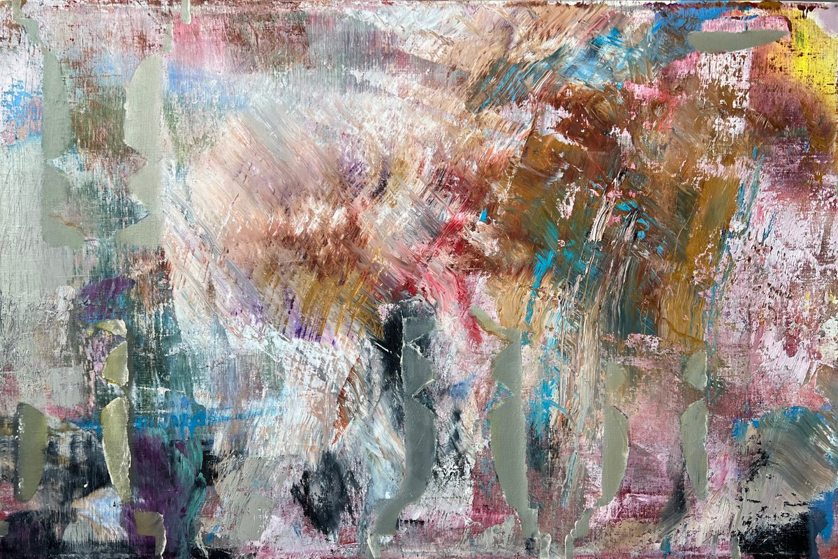 Organic Abstract Oil Painting By Florina Breazu, 41 X 29, Pawns Iii, Original Artwork