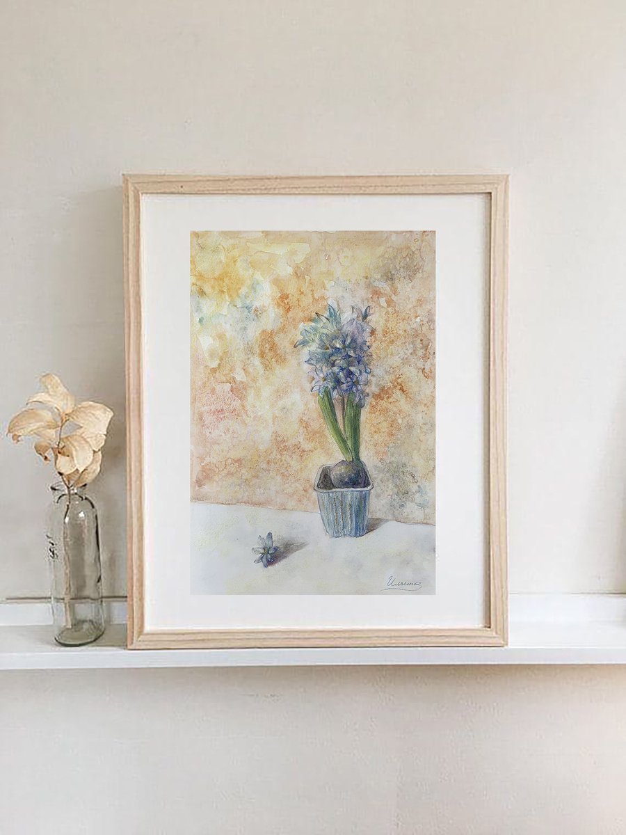 SPRING FLOWER - Pastel and watercolor drawing on paper, hyacinth, gift, decor, home interi... by Tatsiana Ilyina