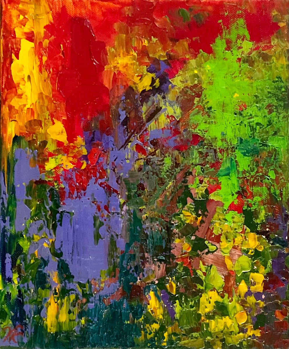 Organic Abstract Oil Painting By Vera Klimova, 9 X 12", Cheerfulness Of Spirit, Original Artwork