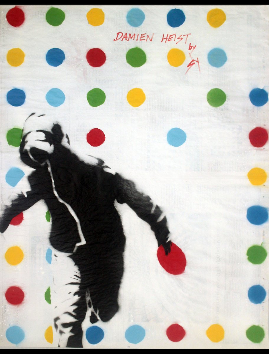 Urban And Pop Abstract Oil Painting By Juan Sly, 22 X 29", Damien Heist (Dt)., Original Artwork