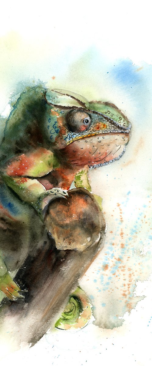 Chameleon - Original Watercolor Painting by Olga Tchefranov (Shefranov)