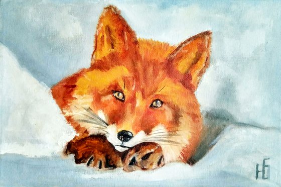 Red hunter, Fox Painting Original Art Small Animal Artwork Zoo Canvas Wall Art