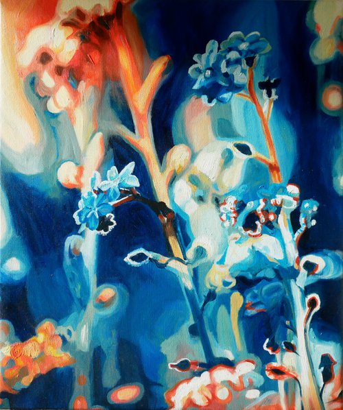 Flowers in Atmospheric Blue and Orange by Hannah  Bruce