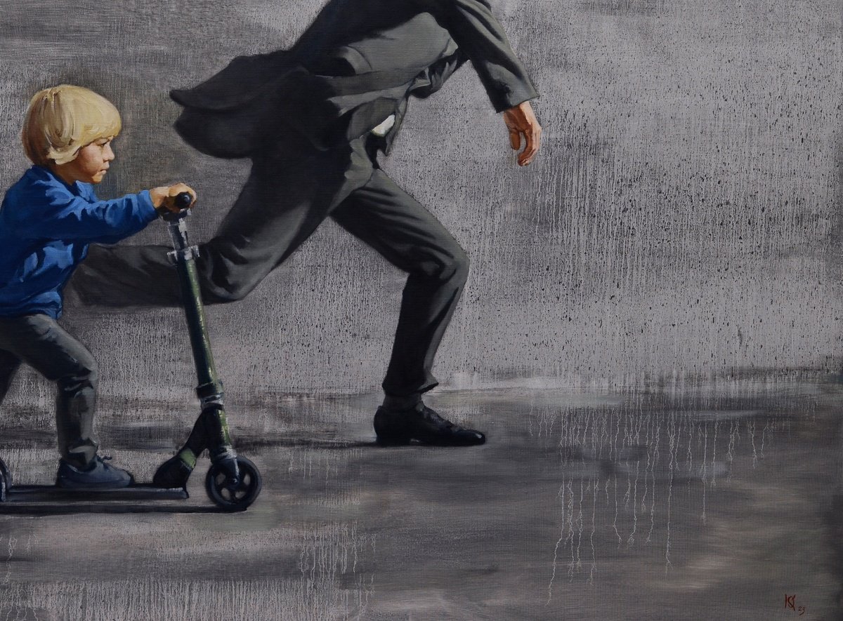 Urban And Pop Portrait Giclee Print By Oleg Kateryniuk, 28 X 20", Chasing The Rain, Original Artwork