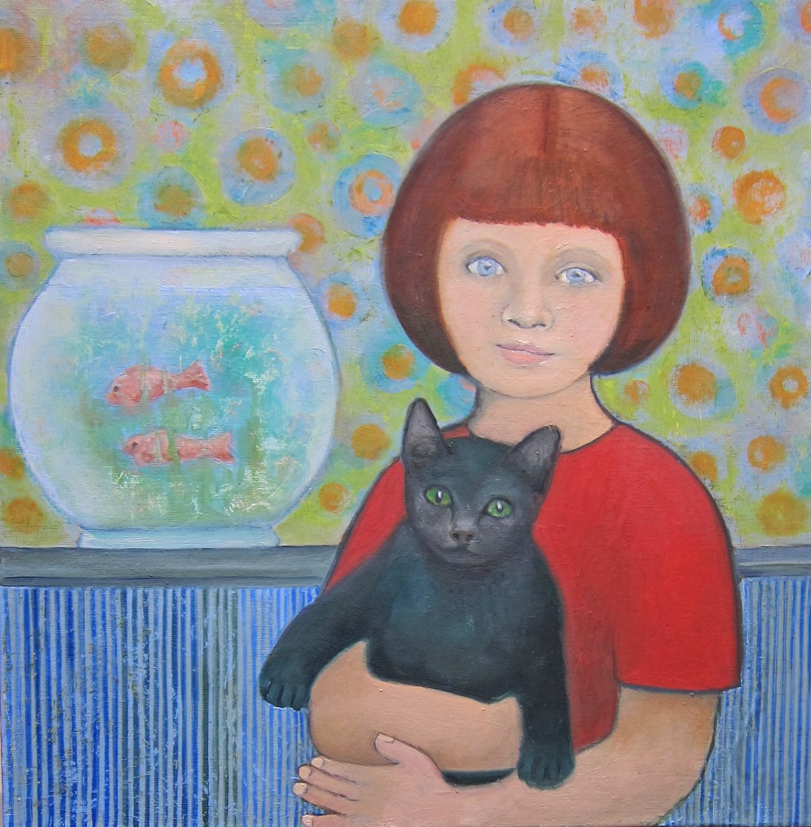 Girl with her cat by Sophie Colmer-Stocker