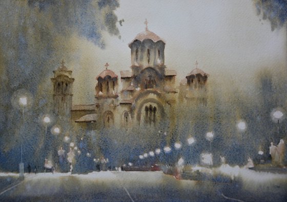 Tasmajdan and St Markos church Belgrade 25x36 cm 2023