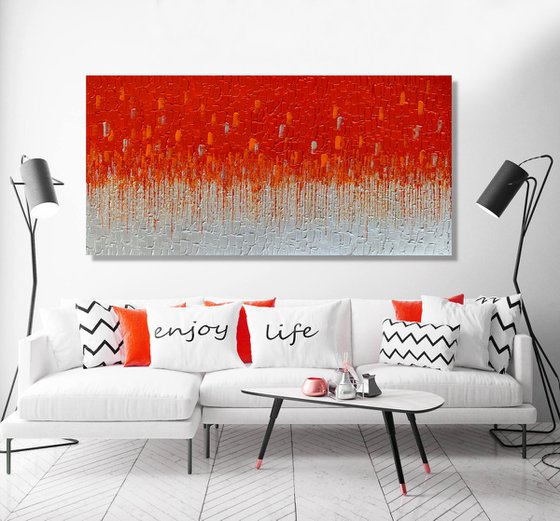 COMMISSIONED ARTWORK FOR MARK - CASCADE OF ORANGE #2 - LARGE, TEXTURED, PALETTE KNIFE ABSTRACT ART – EXPRESSIONS OF ENERGY AND LIGHT. READY TO HANG!
