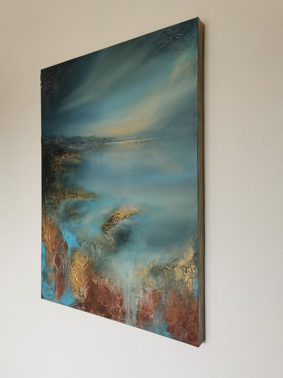 A large original modern abstract seascape painting "Dawn" from "Silence" series painting