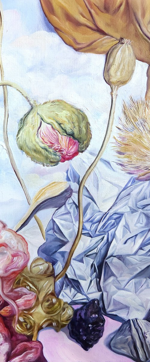 Poppies and Artichoke Flower by Daria Galinski