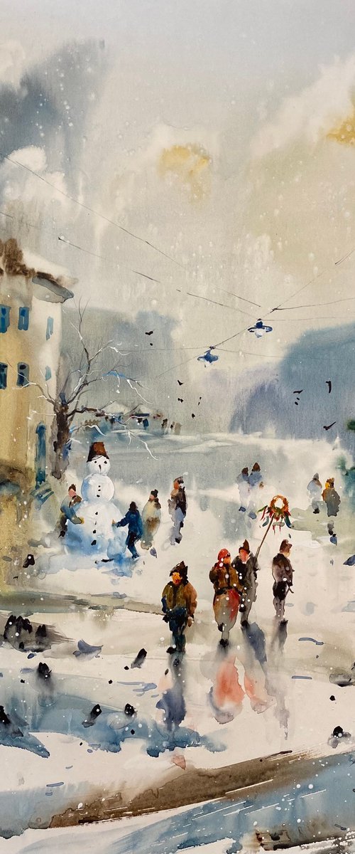 Sold Watercolor “Winter Holidays…II” perfect gift by Iulia Carchelan