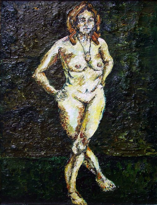 Standing nude on dark green. by Richard Meyer