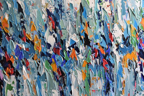 Harbor Lights - Large abstract acrylic painting, palette knife art