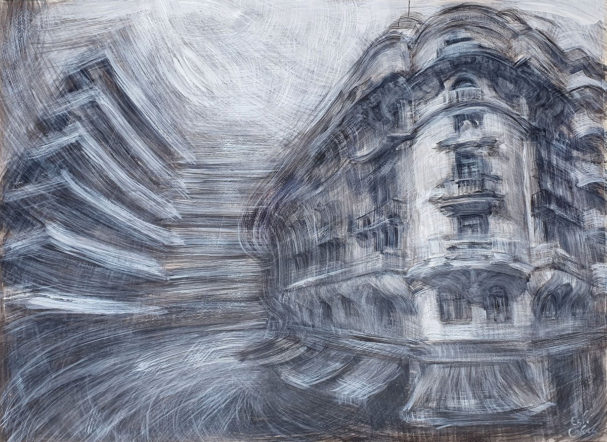 Expressive Cityscapes Acrylic Painting By Egle Colucci, 27 X 19, Street View Buenos Aires - Arroyo & Suipacha 2, Artfinder