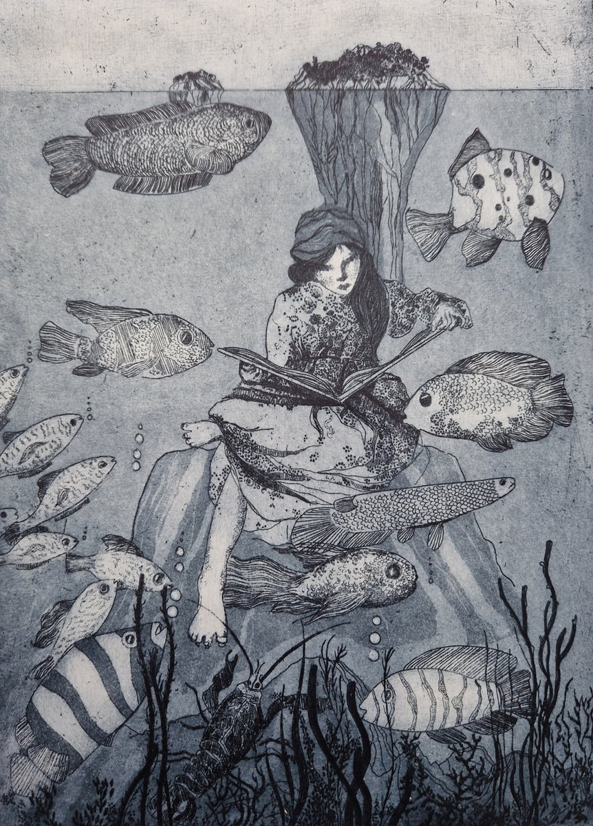 Illustrative Landscape Etchings & Engravings By Jane Daniell, 9 X 13, What Lies Beneath, Original Artwork