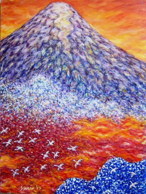 Fujiyama Mountain Art, oil on canvas, 40" x 30". $2,900.00.  Free shipping. by Surin Jung