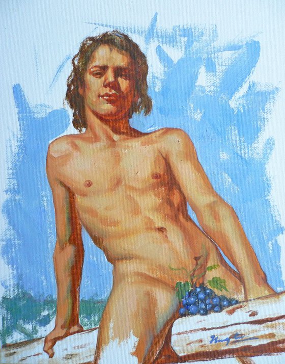 original oil painting art male nude boy man on canvas panle #16-1-5-25-06