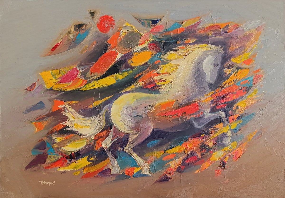 Impressionistic Animal Oil Painting By Hayk Miqayelyan, 28 X 20, Untamed Freedom, Original Artwork