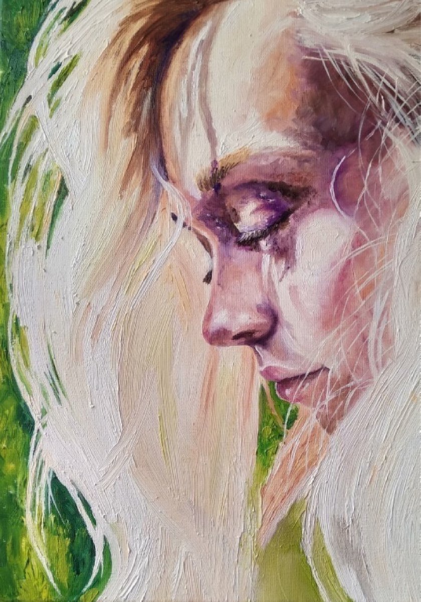 Portrait Oil Painting By Wedad Alamin, 11 X 15", Natalia/Primavera I, Original Artwork