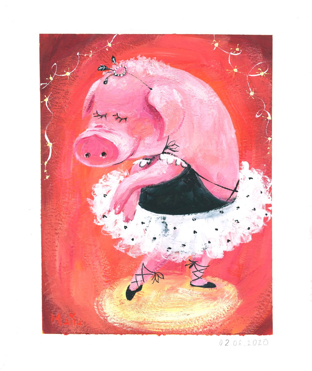 Illustration for a children’s room. Character pig ballerina. by Maiia Vysotska