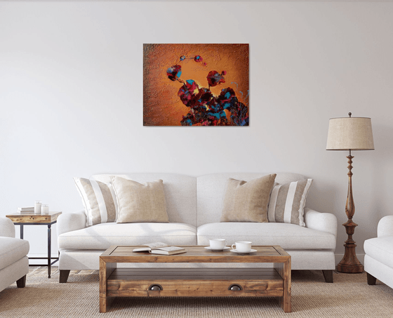 "Flowers at Sunset" Floral Abstract Painting 70 x 90 cm