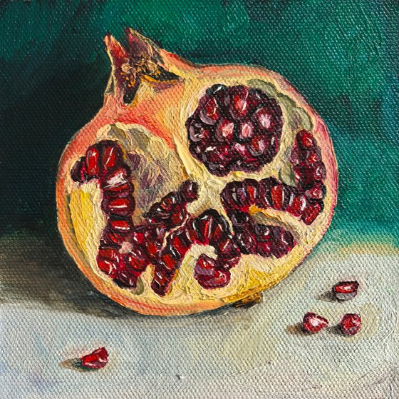 Pomegranate oil painting mini wall art 6x6"