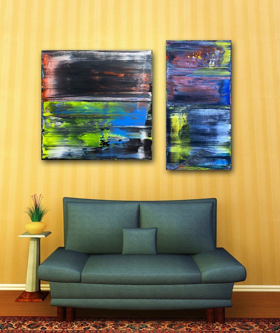 "Why Don't You Make Us" - Save As A Series - Original PMS Abstract Acrylic Painting Diptych on Hand-Stretched Canvas - 48" x 36"