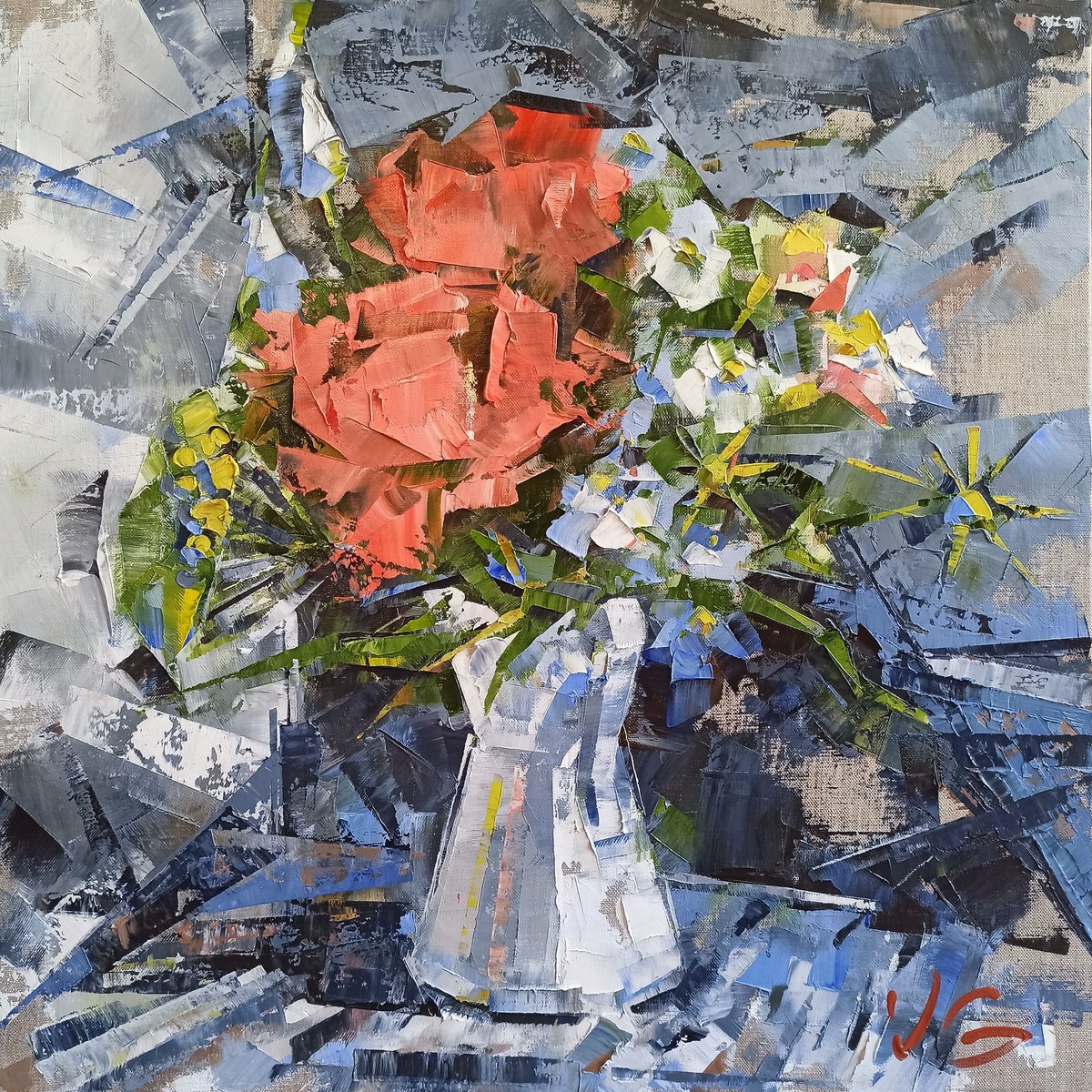 Impressionistic Botanical Oil Painting By Volodymyr Glukhomanyuk, 24 X 24", Kaleidoscope Of Flowering, Original Artwork