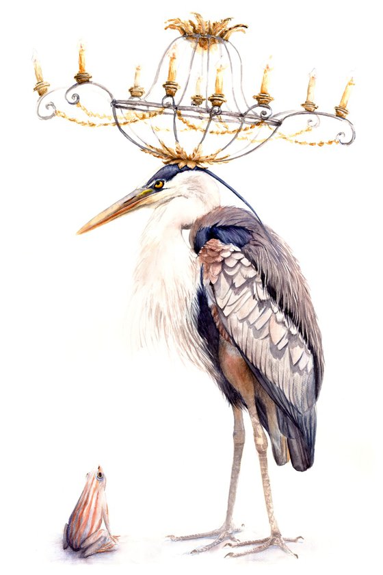 Gray Heron & Golden Chandelier