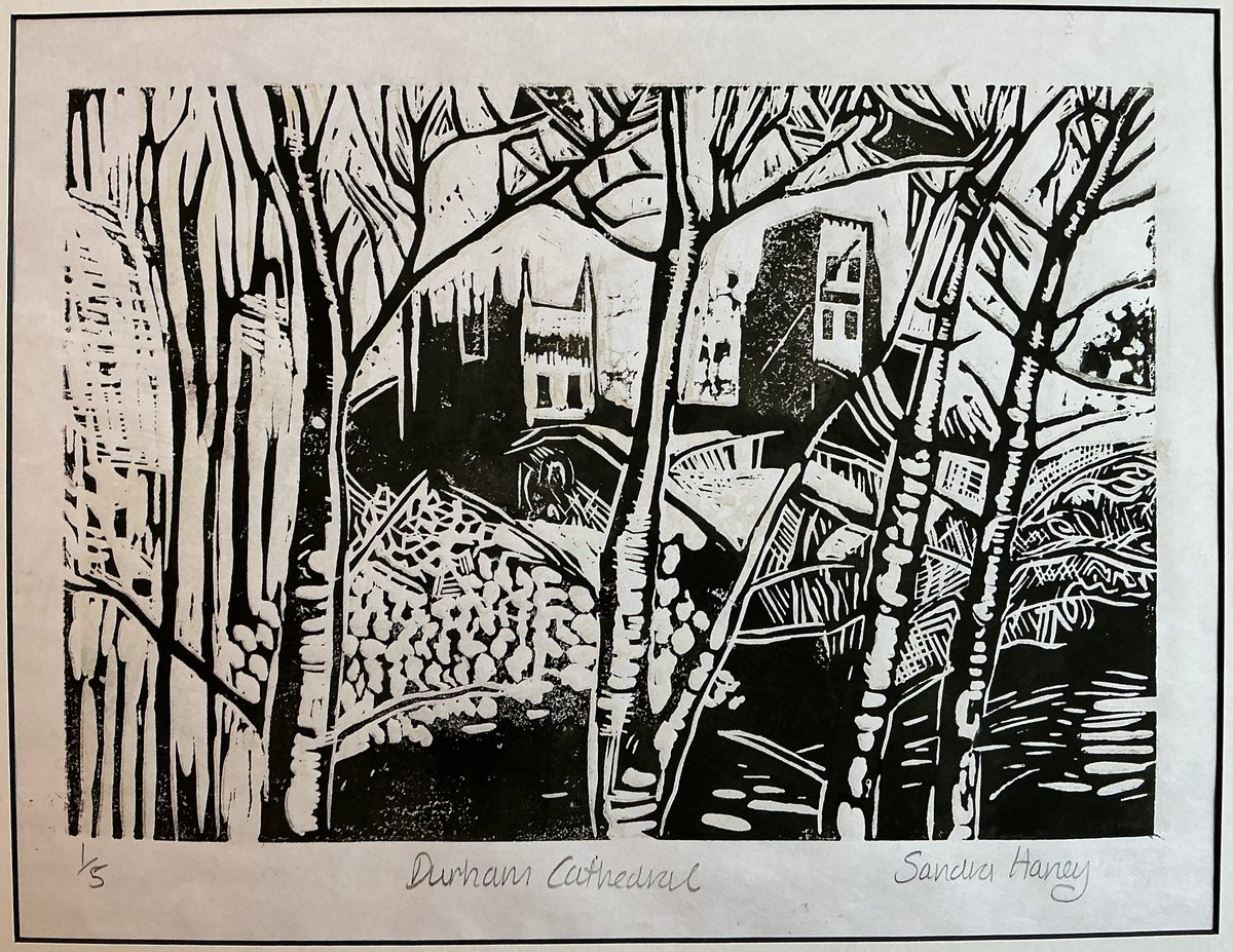 Organic Cityscapes Linocut By Sandra Haney, 20 X 16", Durham Cathedral, Original Artwork
