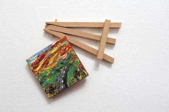 New beginnings - Acrylic Landscape Painting on mini canvas -with mini easel - gift art - impressionistic