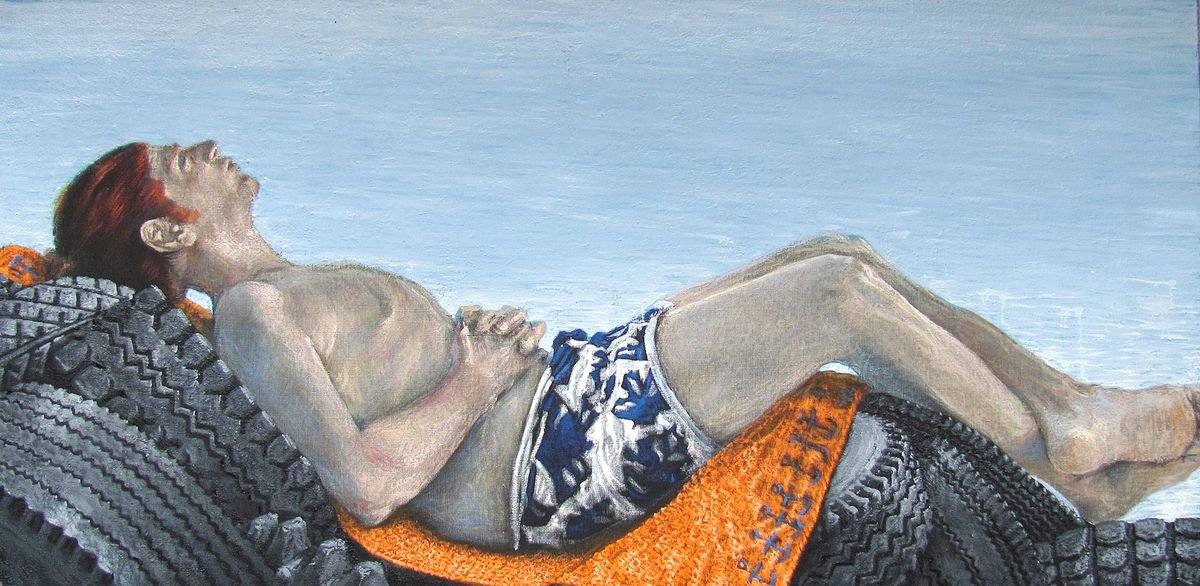 Portrait Oil Painting By Antonio Mele, 57 X 28, Sleep In Summer., Original Artwork