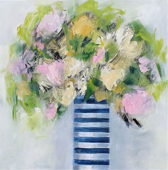 Summer Flowers in a Striped Vase