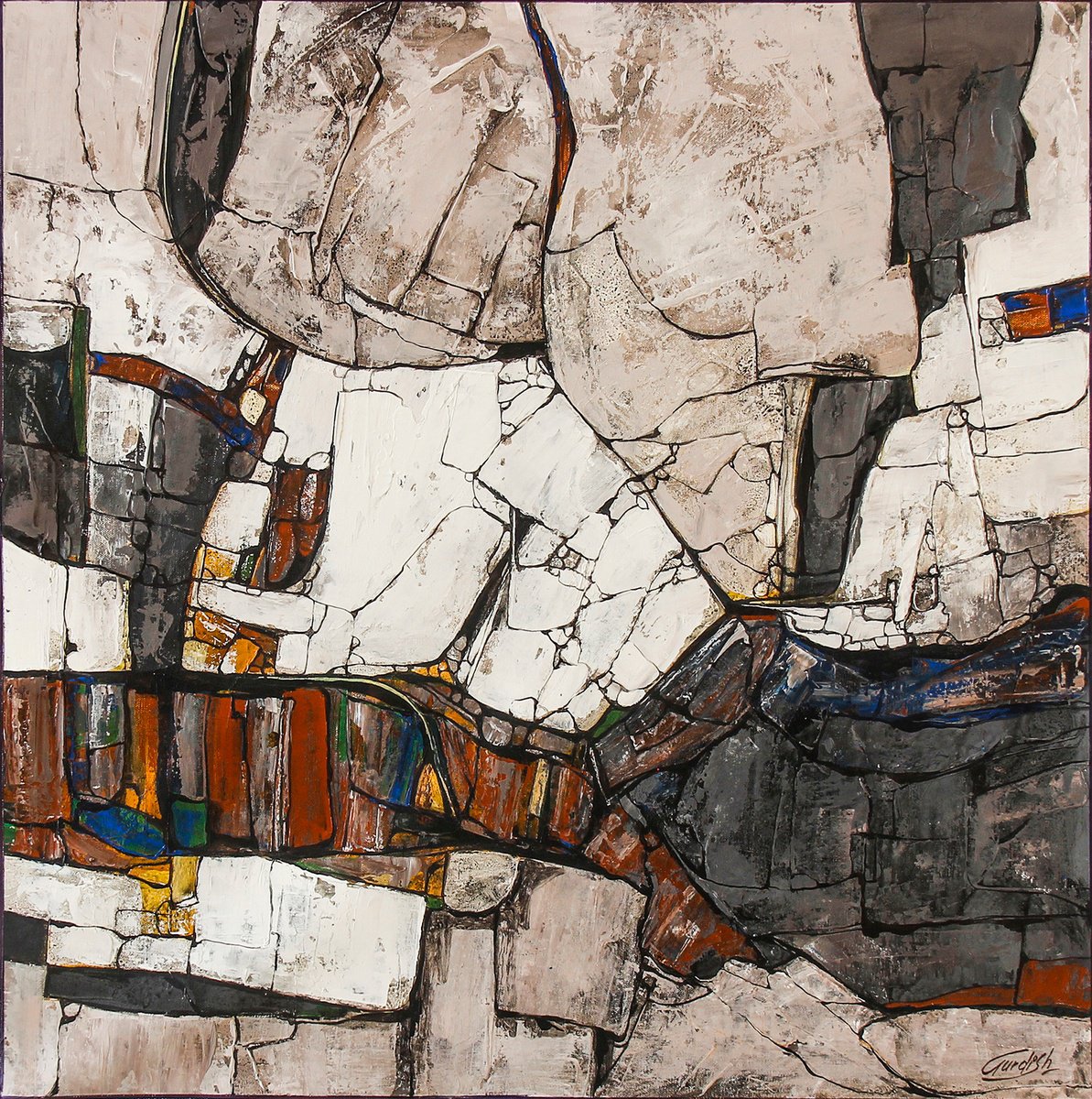 Abstract Acrylic Painting By Artist Gurdish Pannu, 18 X 18, Mount Fuji- Abstract Painting, Original Artwork