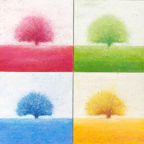 Four seasons. Set of four abstract tree painting on canvas 50-50cm by Volodymyr Smoliak